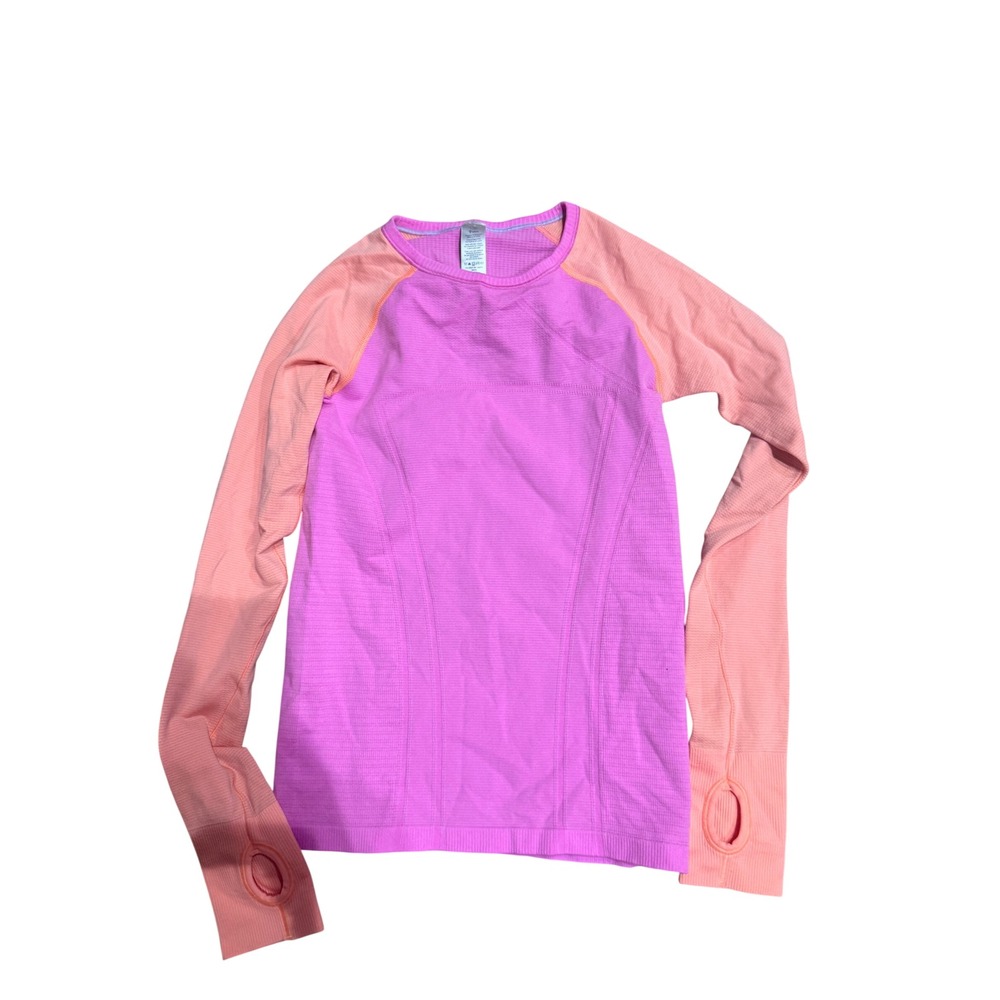 Ivivva Girls Swiftly Tech Long Sleeve Shirt Pink Orange Thumbholes Size 10